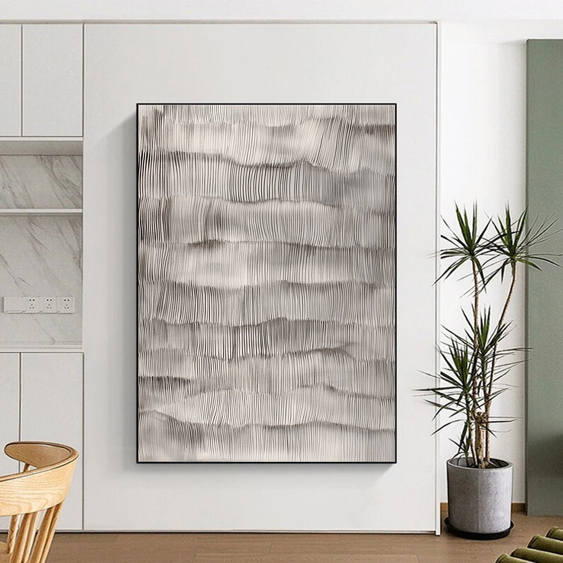 Gray - Wave Line Abstract Painting with Textured Strokes WINK869