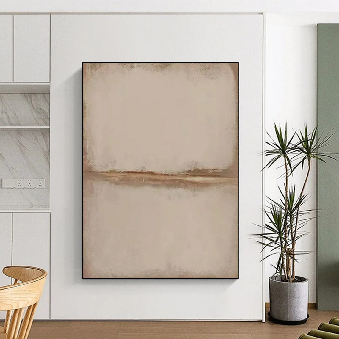 Beige and Brown Minimalist Abstract Painting for Timeless Home Offices HENG494