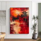 Cultural Red - Black Pagoda Abstract Painting: Heritage Meets Modern Art GAB0956