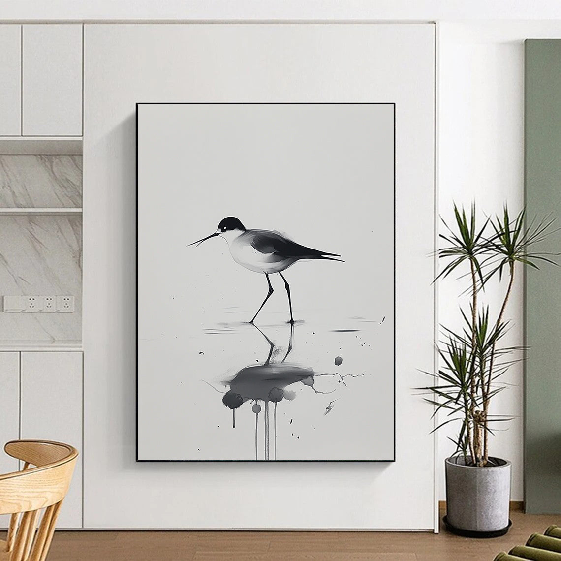 Bird with Artistic Reflection Abstract Painting in Ink Style GAB0028