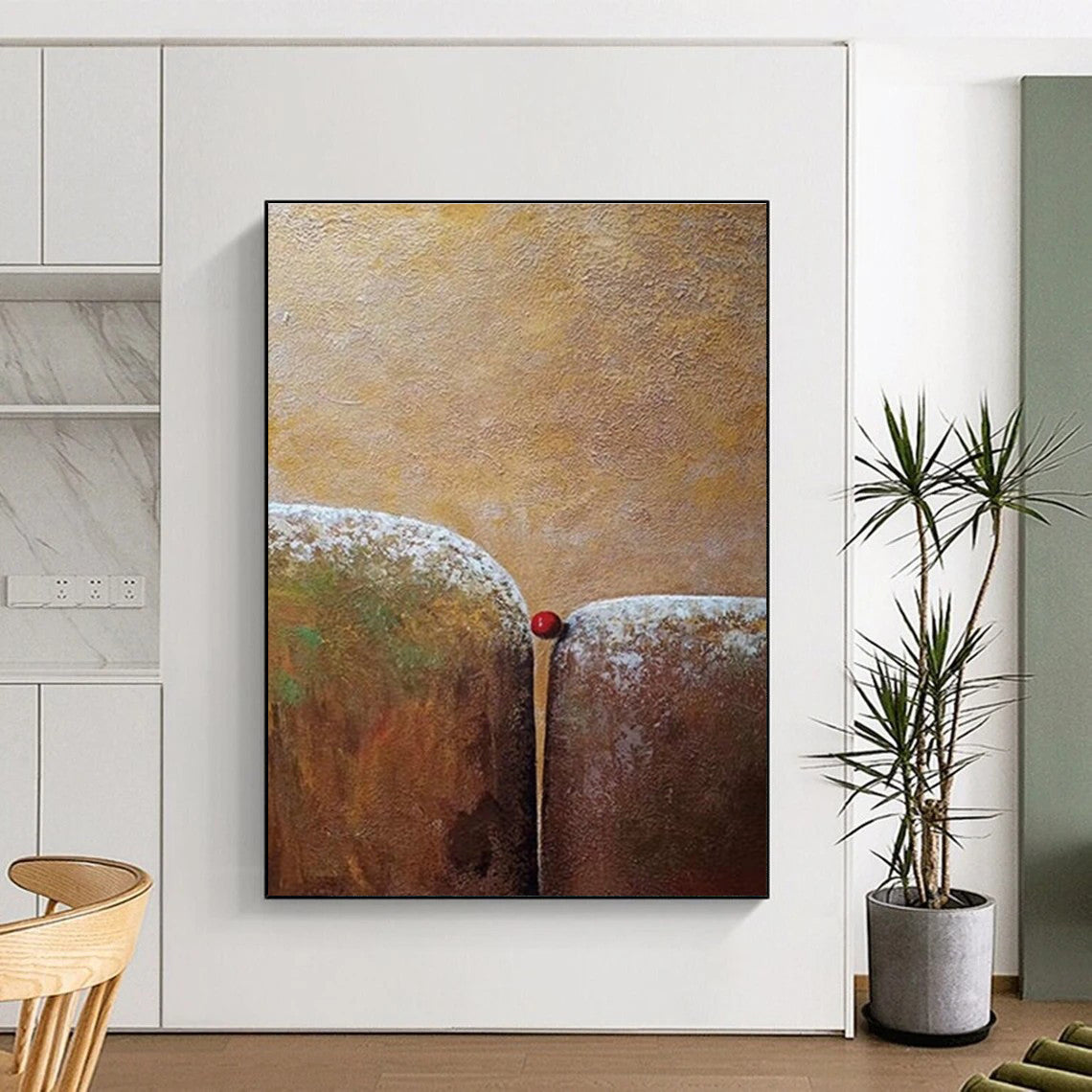 Two Forms with Red Sphere Abstract Painting for Thought - Provoking Study Spaces HENG033