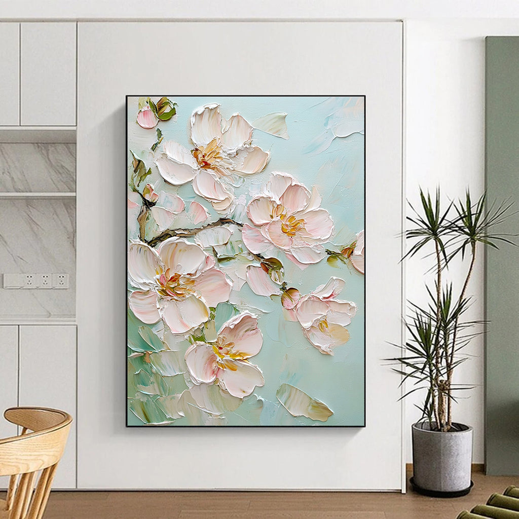 Textured Flower Blossoms Abstract Painting for Feminine - Style Bedrooms GAB1291
