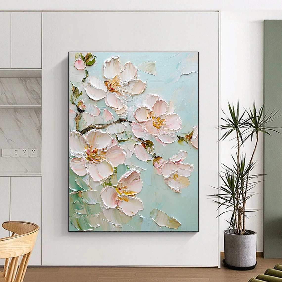 Textured Flower Blossoms Abstract Painting for Feminine - Style Bedrooms GAB1291