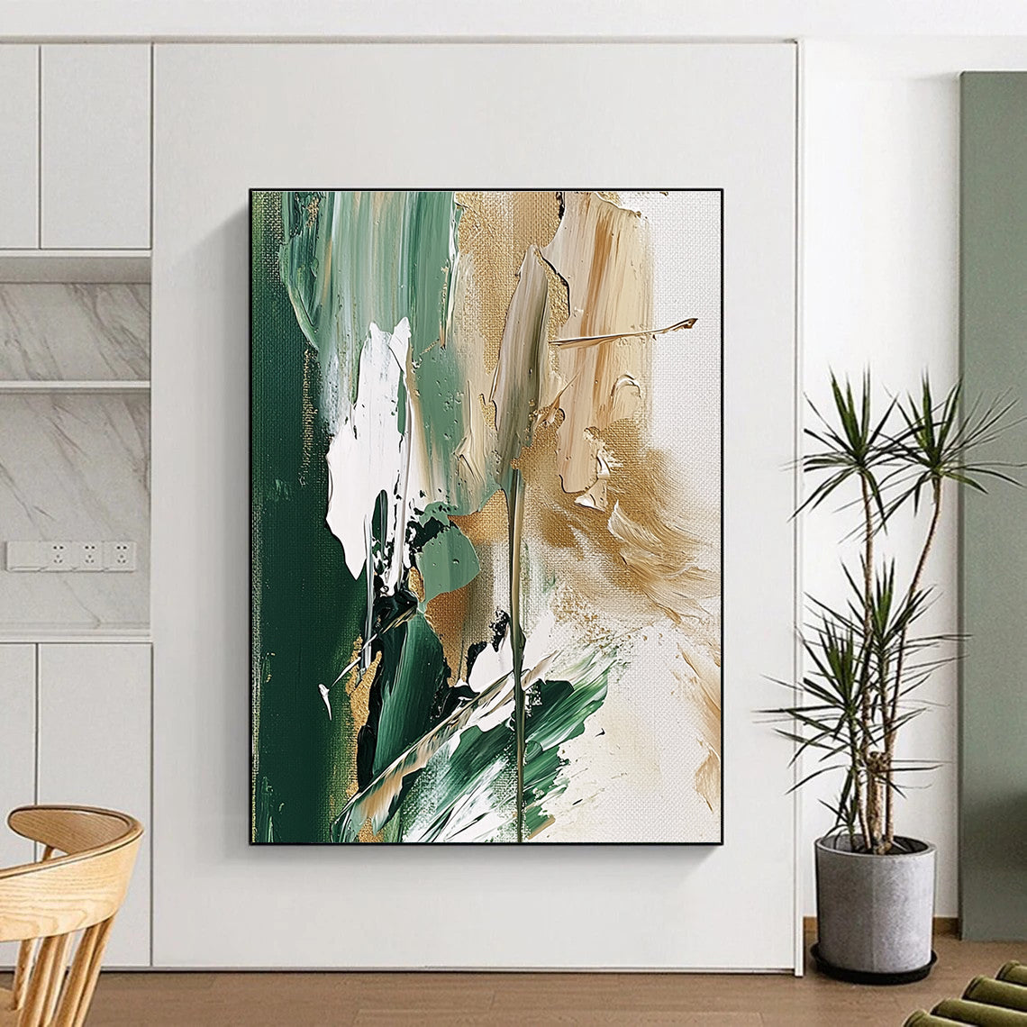 Green - Gold Abstract Painting for Nature - Themed Cafes GAB0865