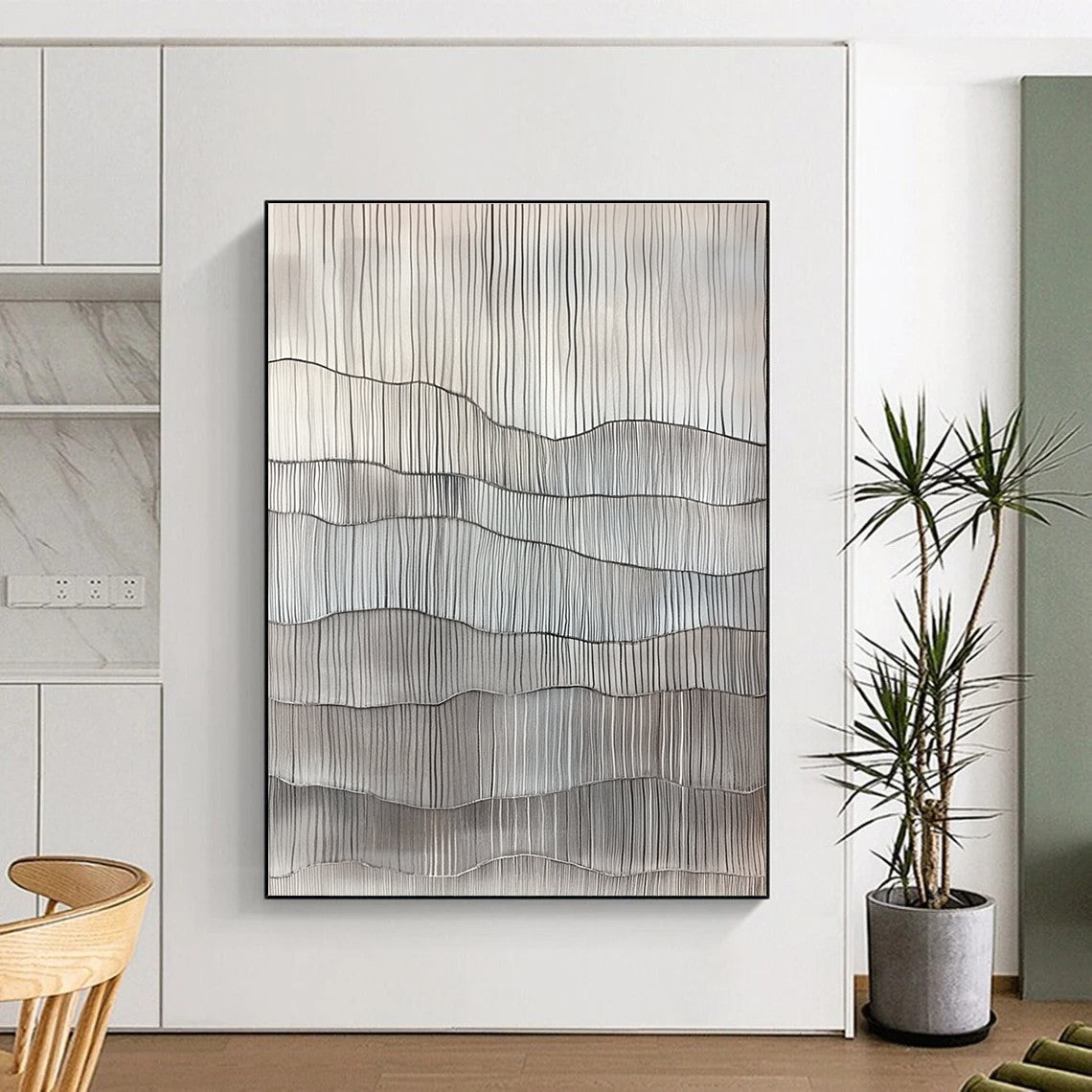 Wavy Line Textures Abstract Painting of Monochromatic Rhythms GAB0138