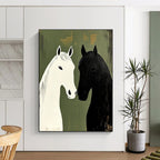 Black and White Horses Minimalist Abstract Painting for Nature - Inspired Spaces GAB1500