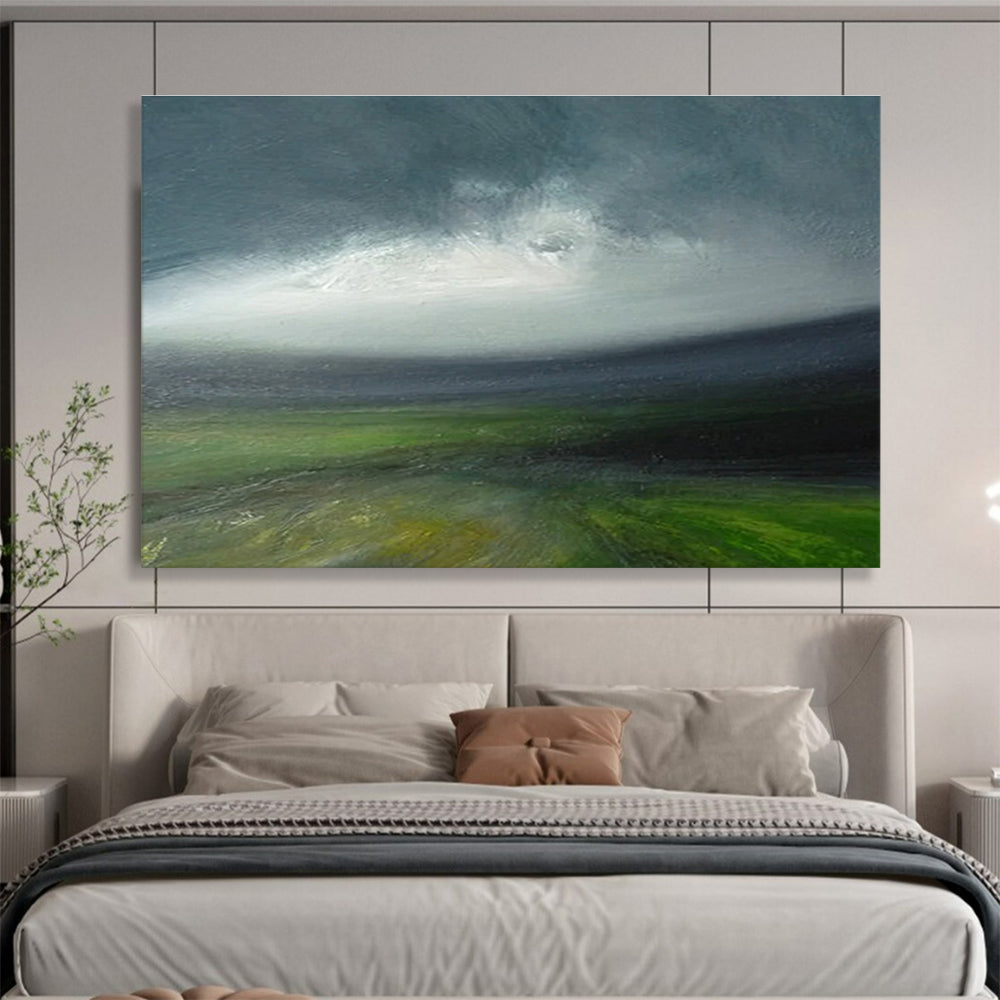 Green Field and Cloudy Sky Landscape Abstract Painting for Nature - Loving Spaces YHT028