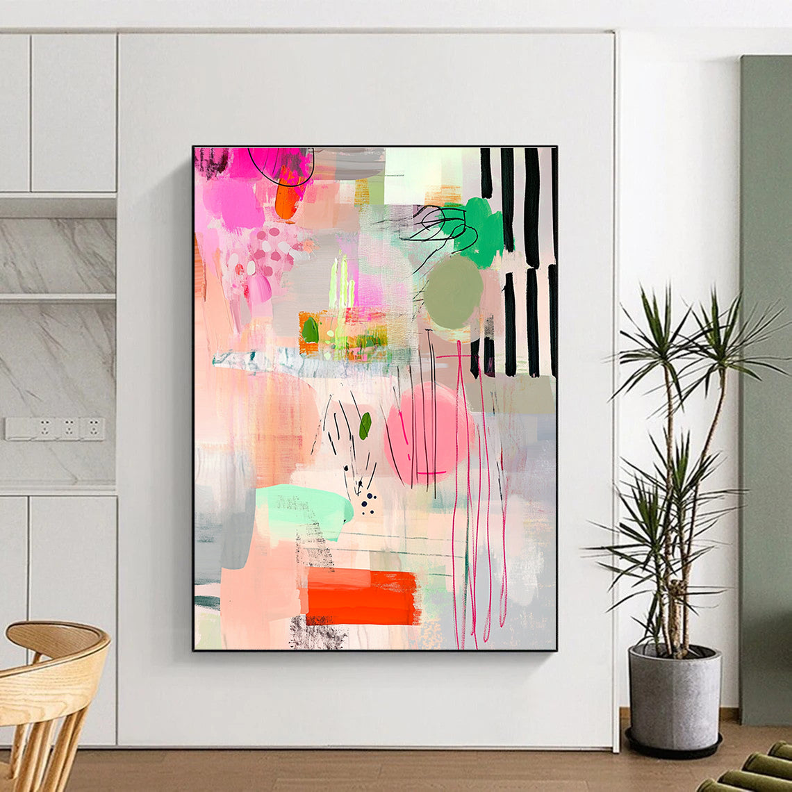 Pink and Colorful Abstract Shapes Lively Abstract Composition GAB0359