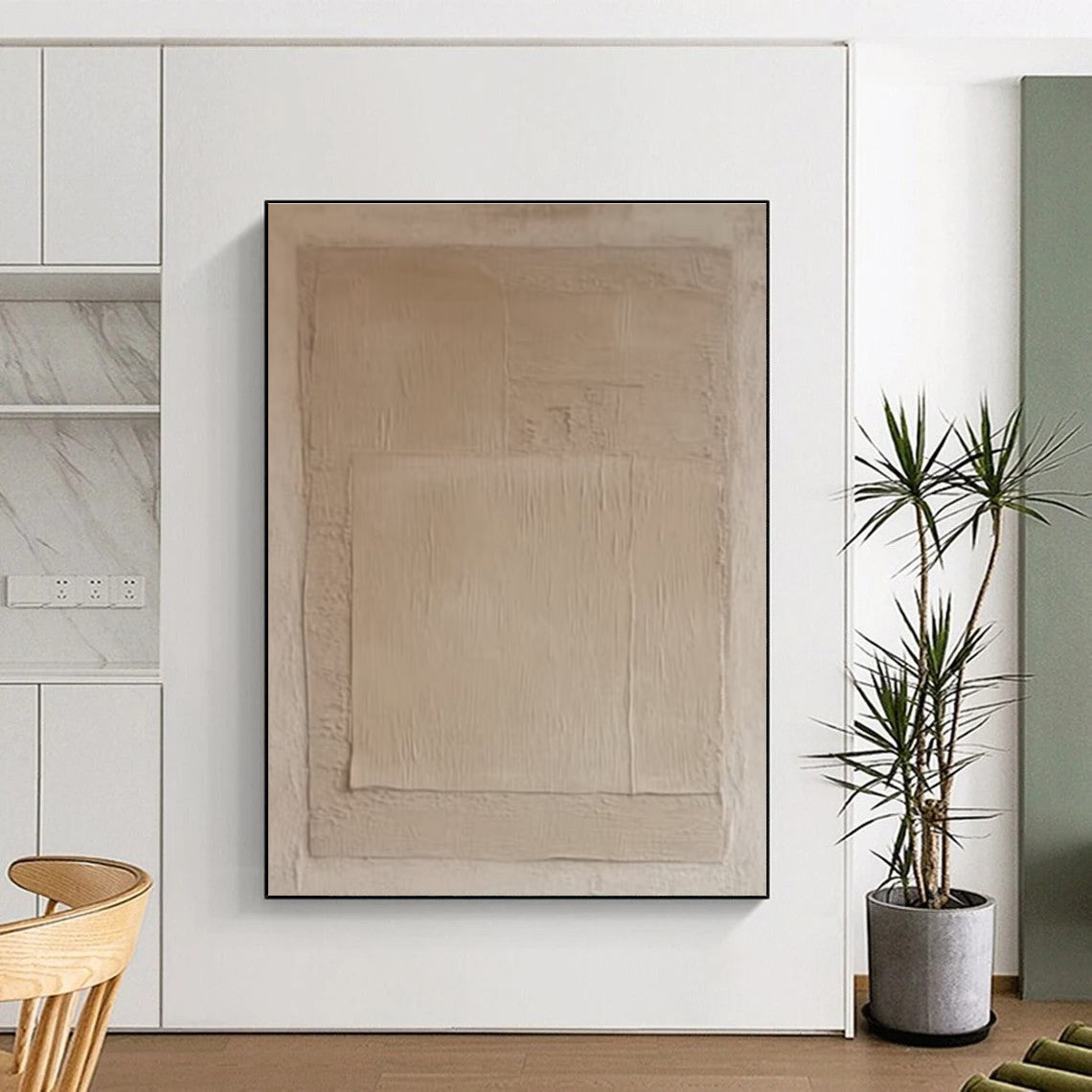 Beige Textured Layered Abstract Painting for Minimalist Living Spaces HENG360
