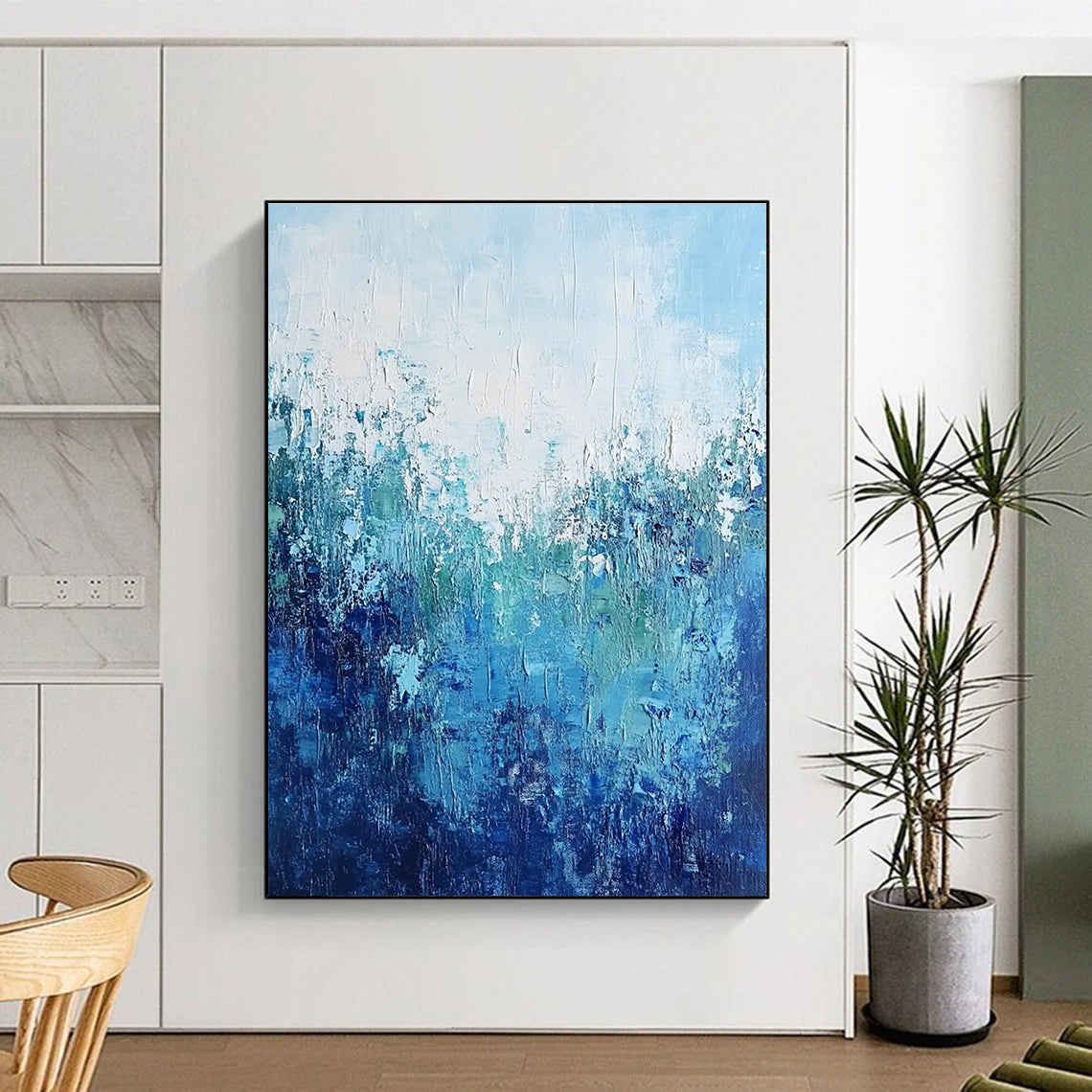 Blue Textured Abstract Painting with Calming Depths WINK693
