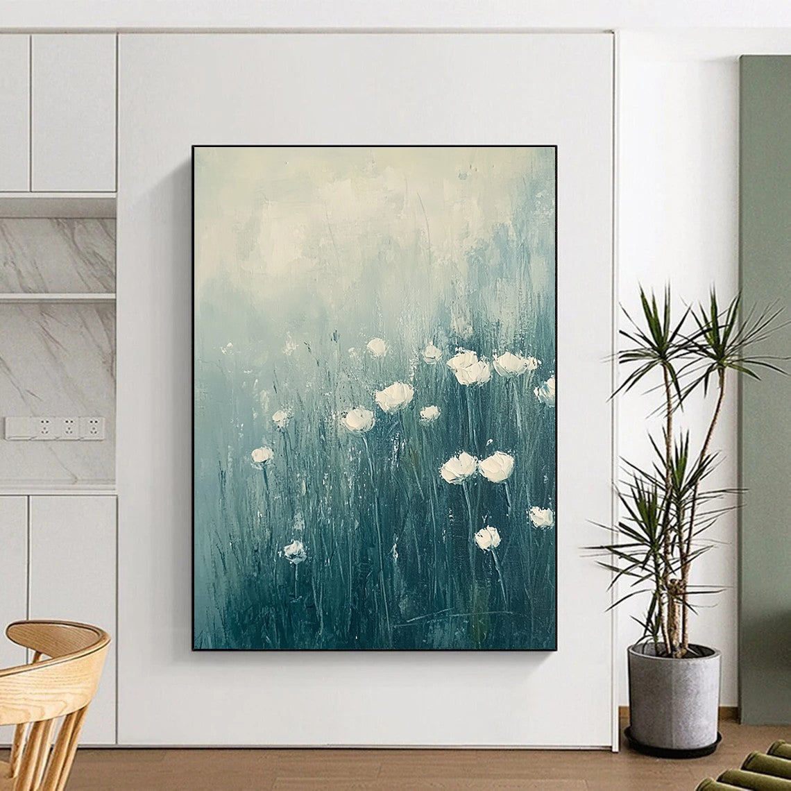 White Flower Field - Tranquil Floral Abstract Painting GAB0614