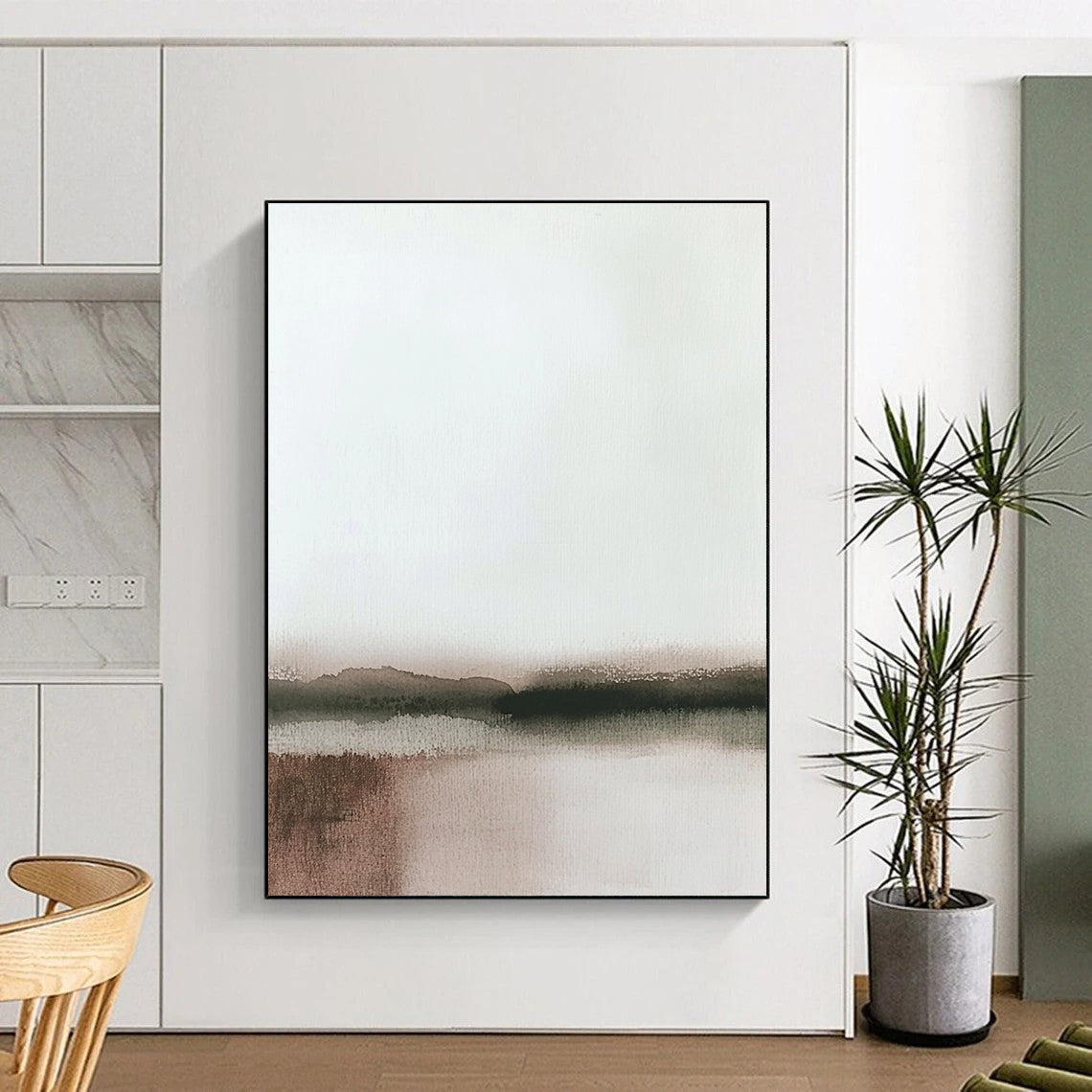 Minimalist Monochrome Landscape - Subtle Watercolor Abstraction GAB0391