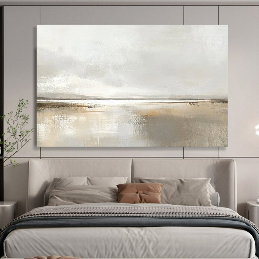 Minimalist Monochrome Lake Abstract Painting with a Hazy Atmosphere ABS225