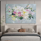 White and Pink Flower Bouquet Abstract Painting with Impasto ABS284