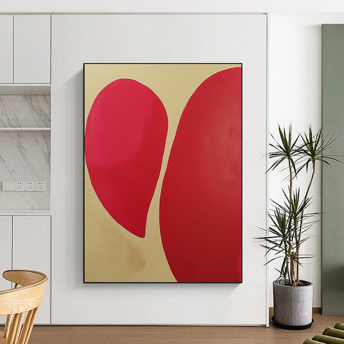 Geometric Red Shapes Abstract Painting on Beige GAB0674