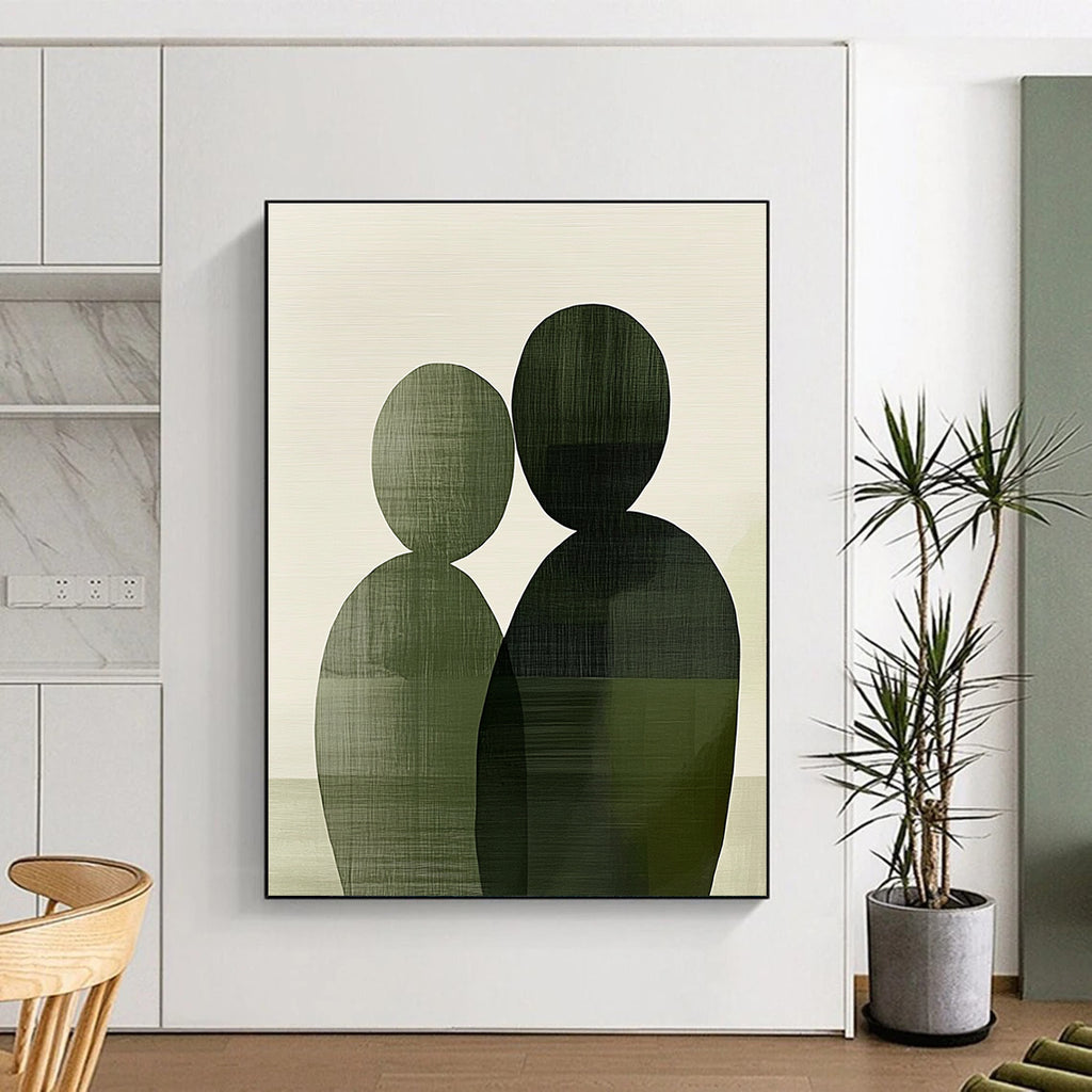 Green Silhouette Couple Abstract Painting of Subtle Togetherness GAB0211