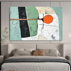 Green and Orange Geometric Shapes with Textured Background Abstract Painting ABS351