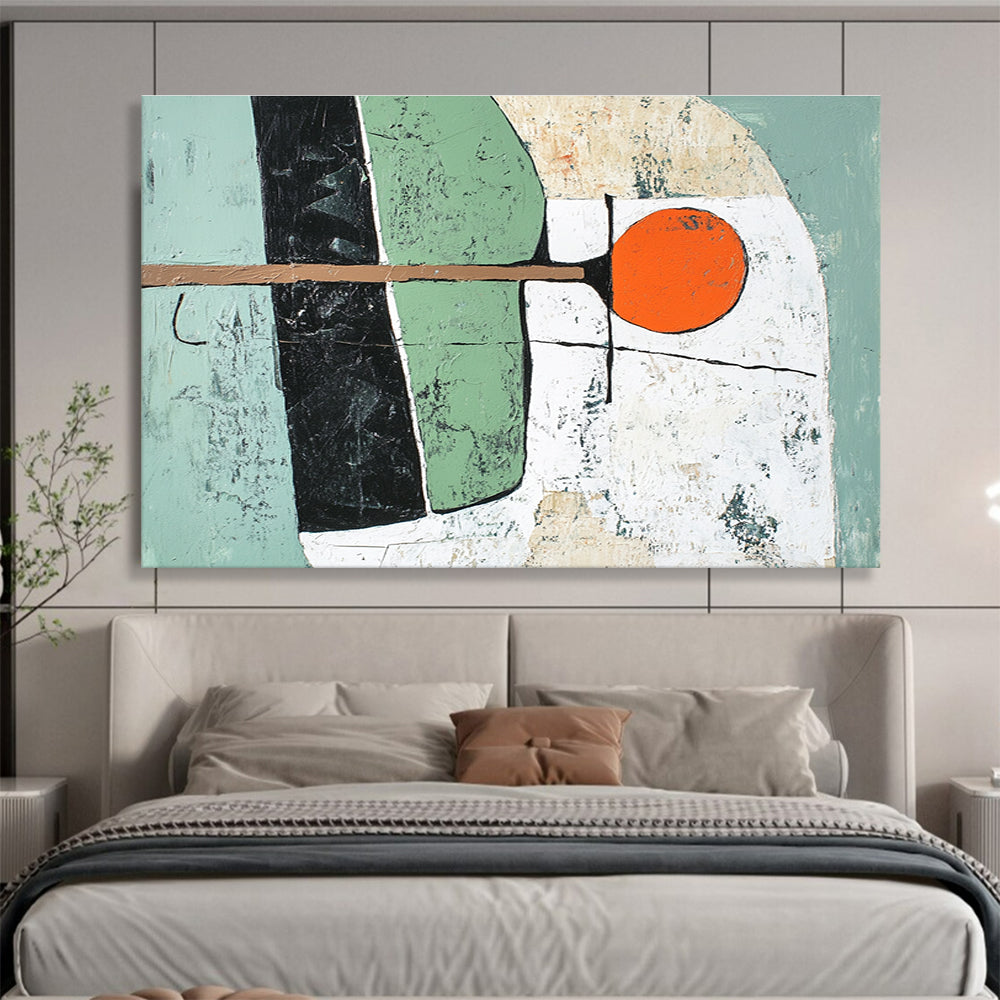 Green and Orange Geometric Shapes with Textured Background Abstract Painting ABS351