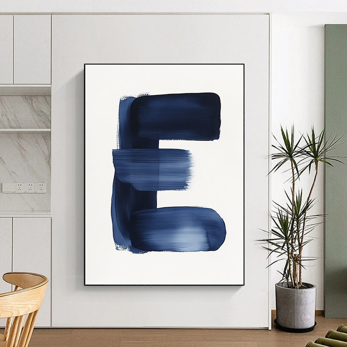 Bold Blue Letter E Graphic Monogram Abstract Painting GAB0234
