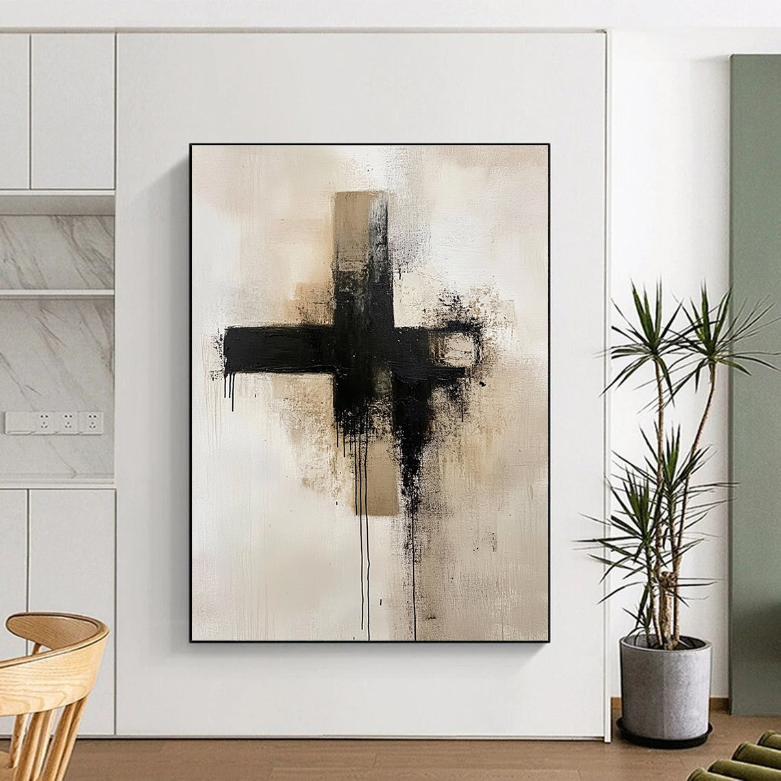 Dripping Black Cross Abstract Painting for Contemporary Art Galleries GAB1102