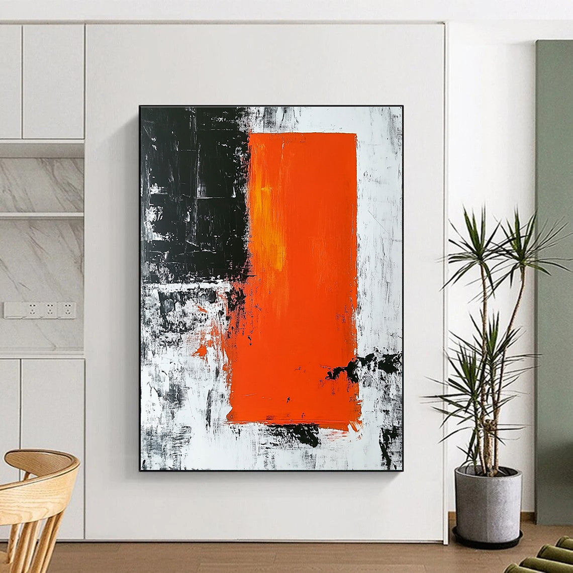 Orange - Black Abstract Contrast Painting with Dramatic Simplicity WINK499