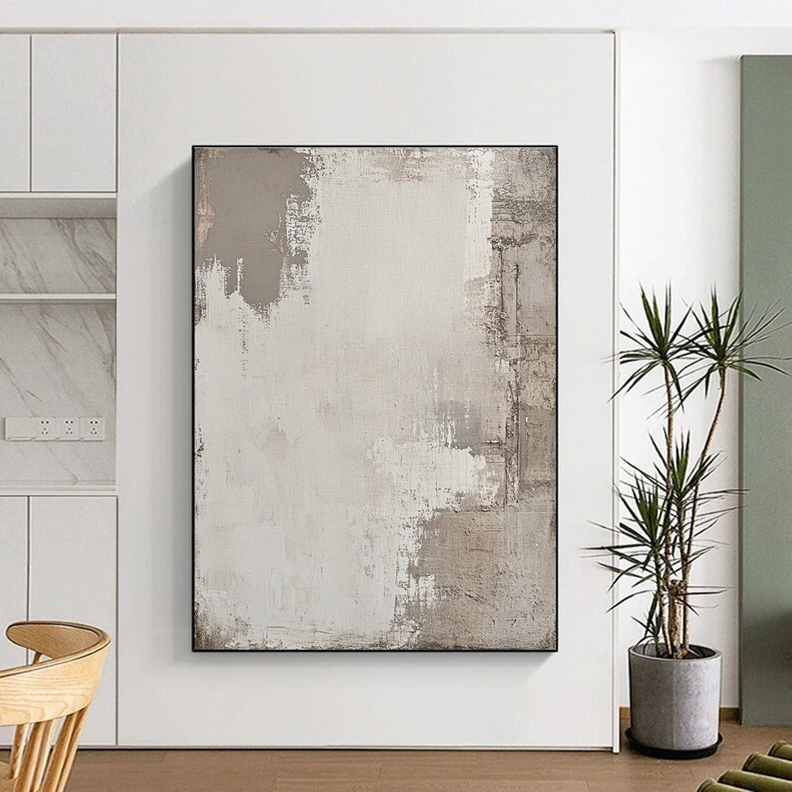Light Gray Textured Canvas Abstract Painting with Subtle Simplicity WINK042