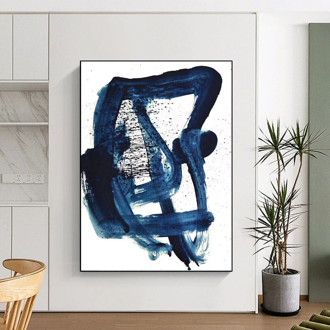 Bold Blue Abstract Brushstrokes Painting for Contemporary Art Galleries HENG161