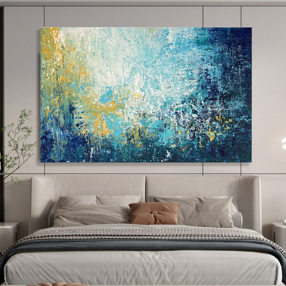 Blue and Yellow Abstract Brushstrokes Painting for Creative Studio Spaces YHT327