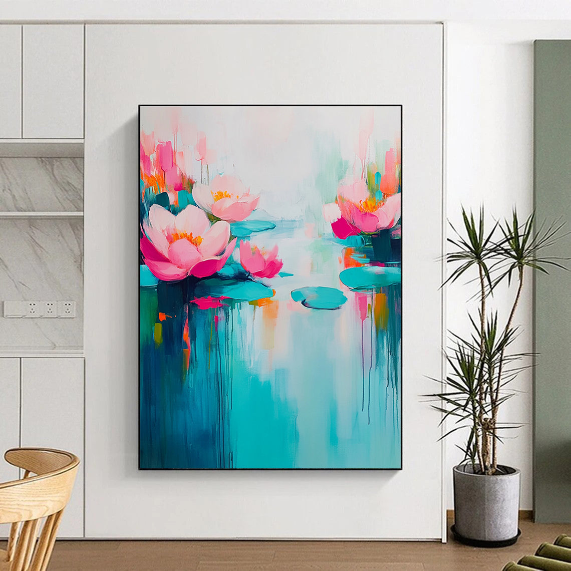 Pink Lotus Abstract - Serene Botanical Abstract Painting GAB0488