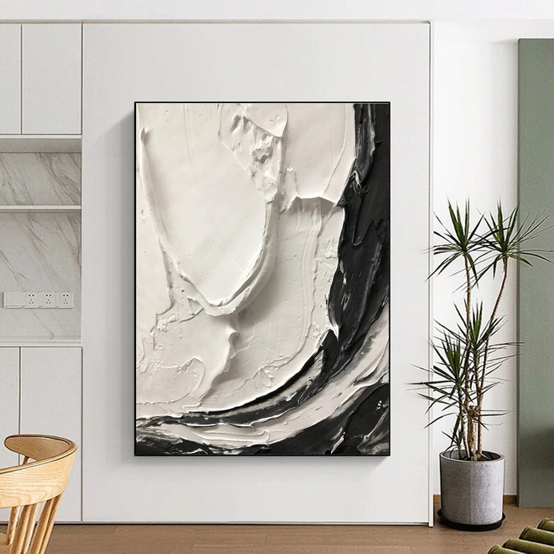 Black - White Textured Swirl Abstract Painting for Art - Centric Living Spaces HENG387