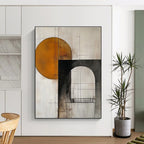 Geometric Abstract with Circle and Arch Painting for Mid - Century Modern Living Rooms GAB1203