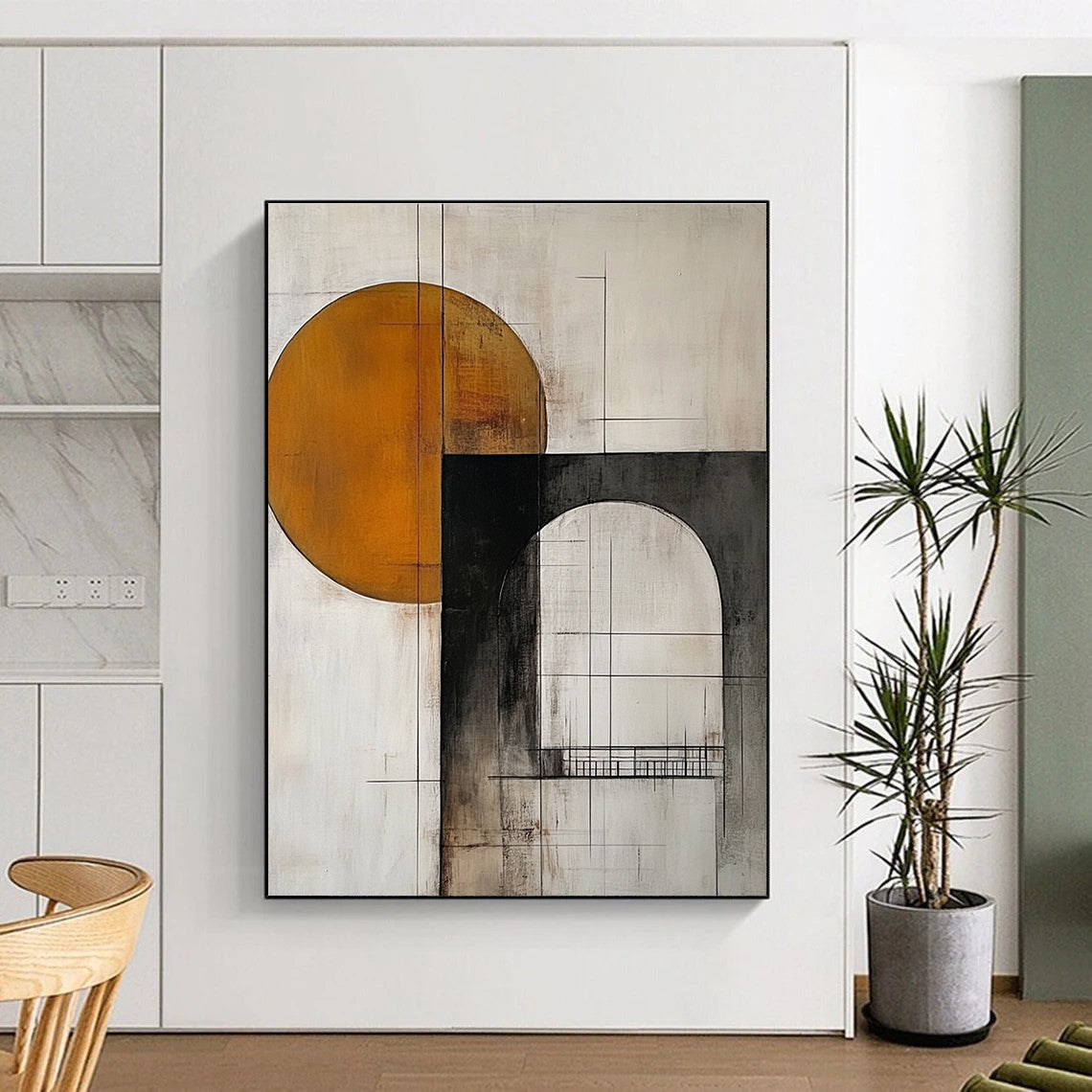 Geometric Abstract with Circle and Arch Painting for Mid - Century Modern Living Rooms GAB1203