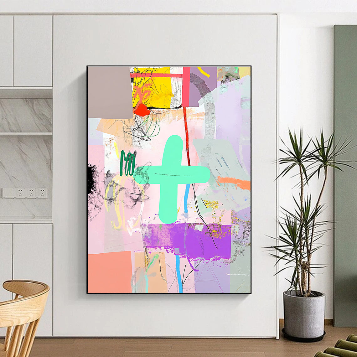 Colorful Cross Collage Playful Graphic Abstract Painting GAB0252