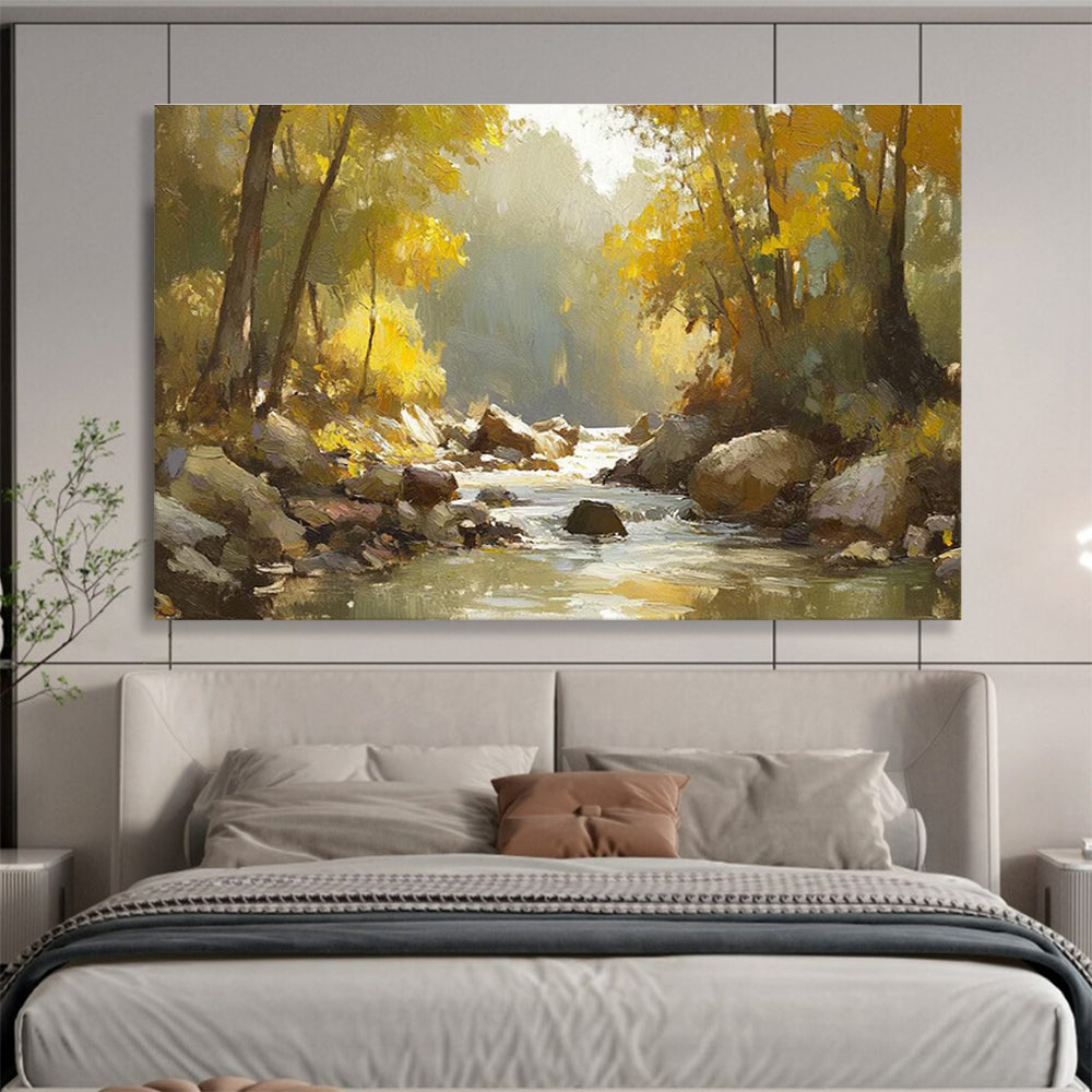 Autumn River Abstract Painting for Cozy Cottage Living Rooms YHT412
