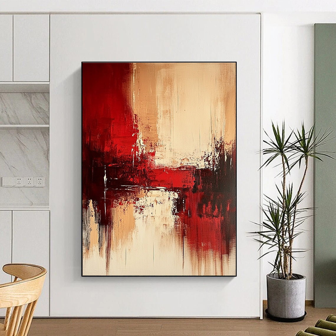 Red - Beige Balance Abstract Painting: Sophisticated Harmony for Interiors GAB0953