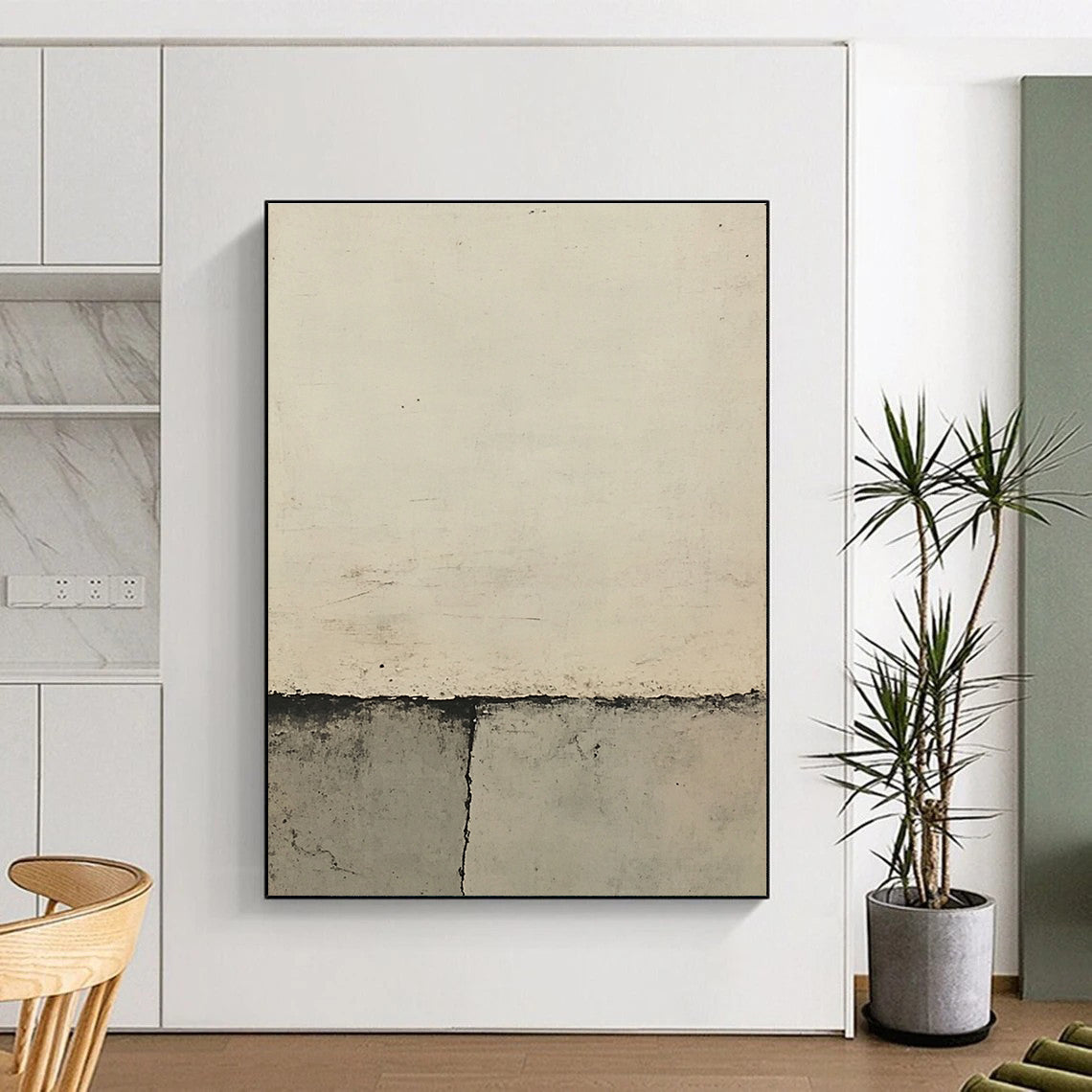 Minimalist Grey and White Abstract Painting with Subtle Marks GAB0075