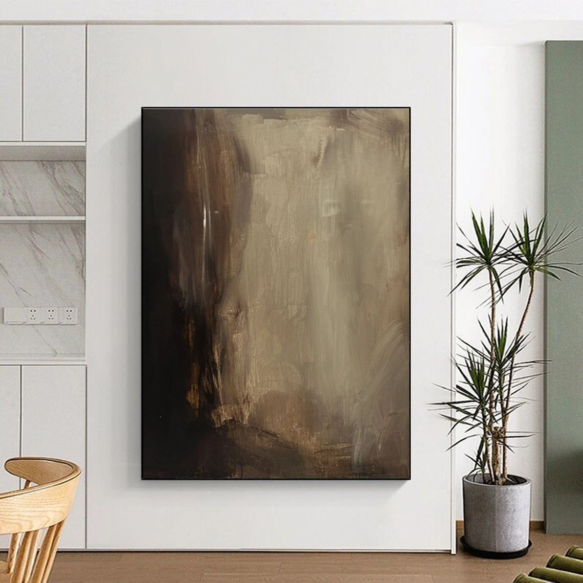 Dark Earth - Toned Abstract Painting for Industrial - Style Lounges HENG511