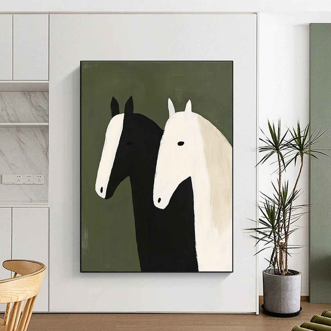 Two Stylized Horses Abstract Painting of Whimsical Charm GAB0214