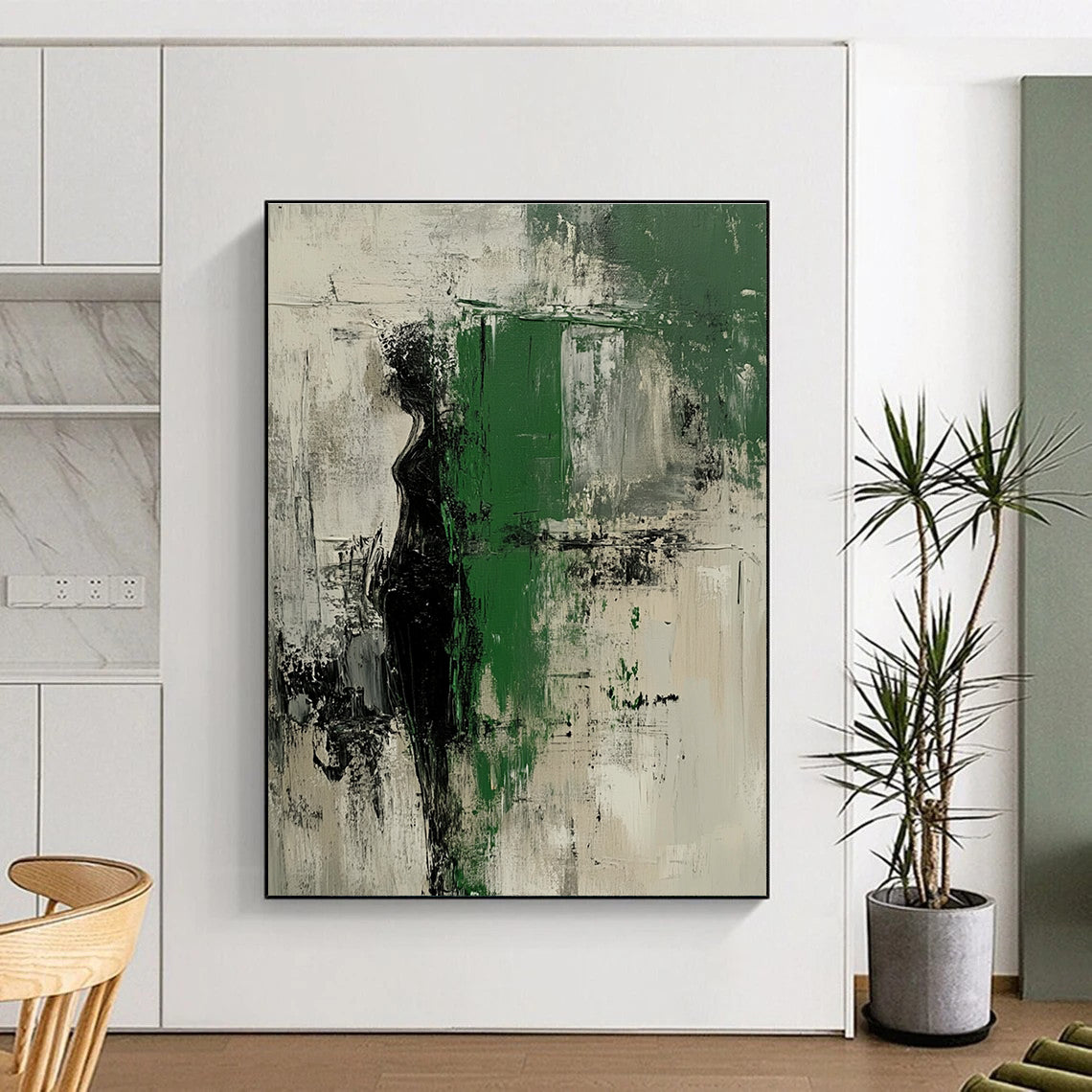 Abstract Figure in Green Painting with Enigmatic Presence WINK526