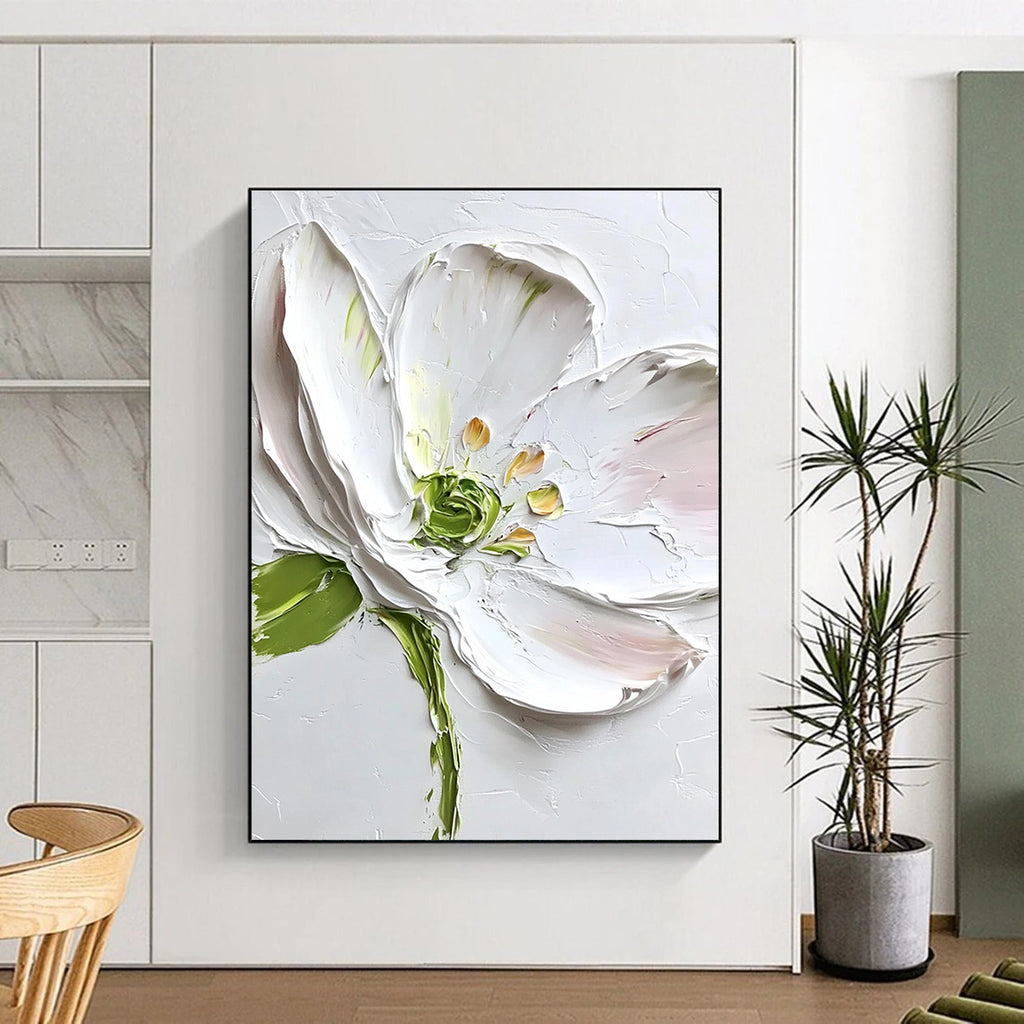 Textured White Flower Impasto Abstract Painting for Floral Lovers GAB1522