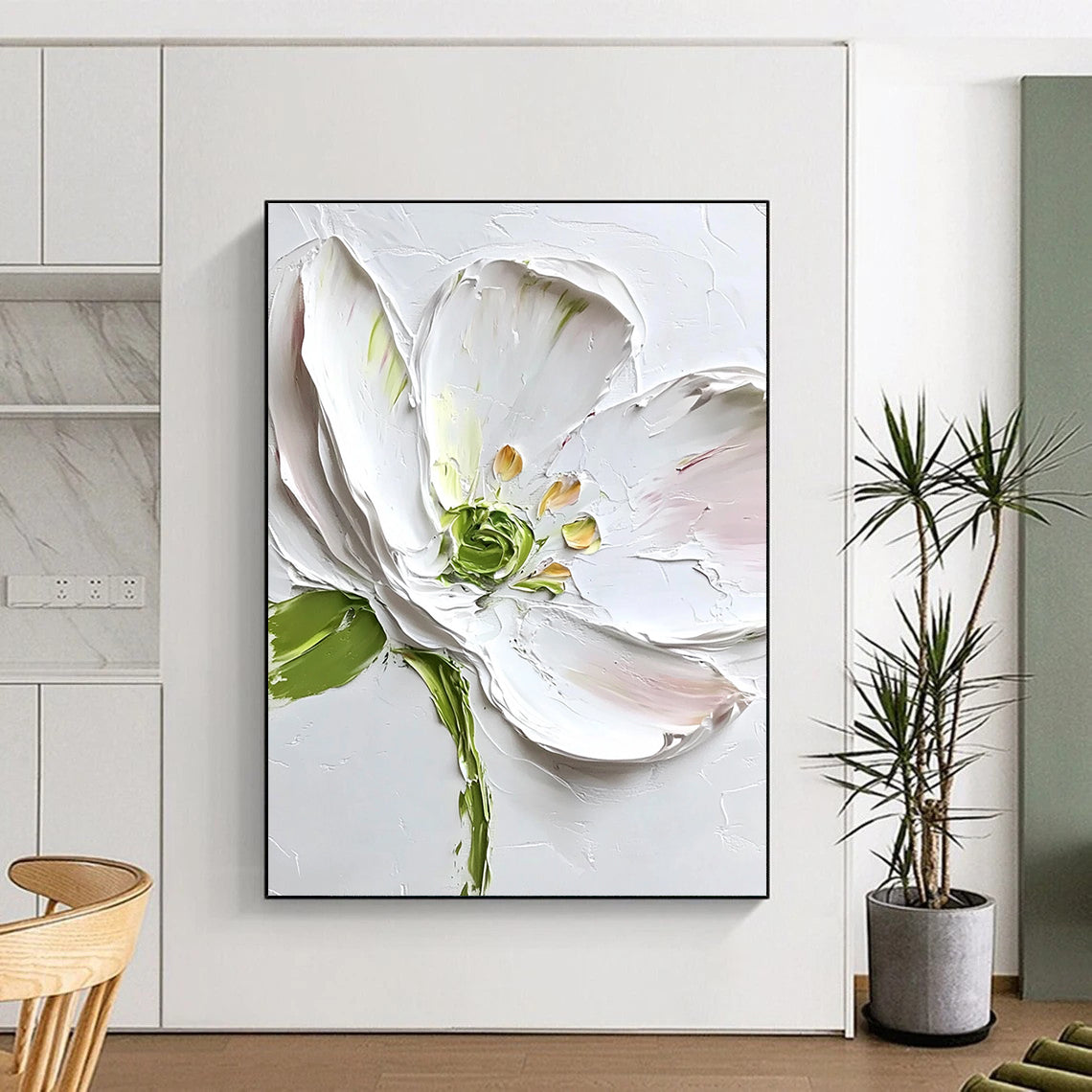 Textured White Flower Impasto Abstract Painting for Floral Lovers GAB1522