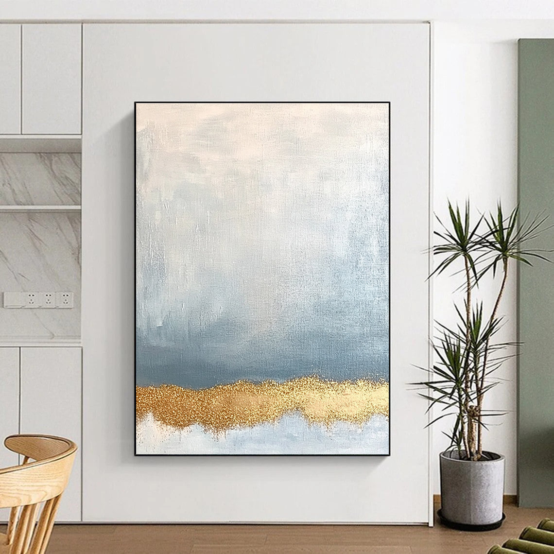 Blue and Gold Abstract Painting for Elegant Hotel Ballroom Entrances GAB1192