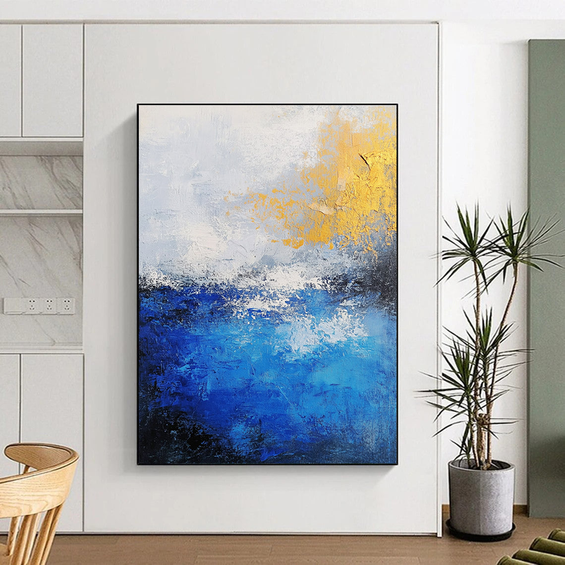 Blue and Gold Abstract Painting with Ocean - Inspired Grace WINK310