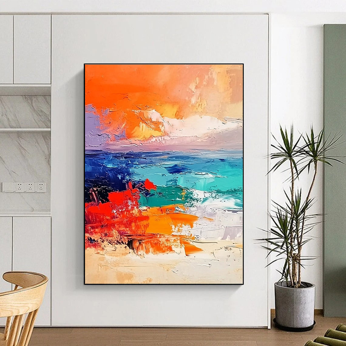 Colorful Seaside Abstract Painting with Vibrant Coastal Vibes WINK580