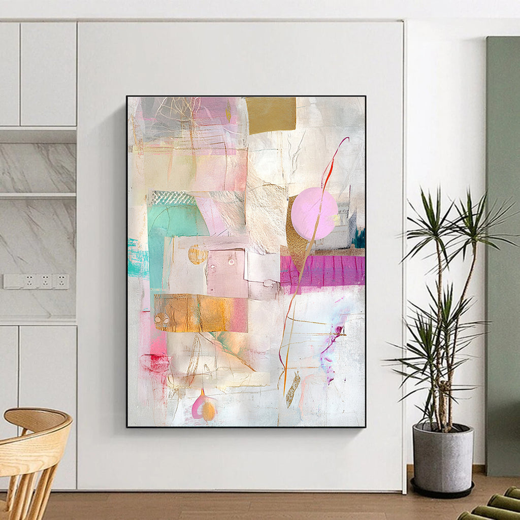Gold Accent Pastel Collage Abstract Painting with Subtle Glamour WINK206