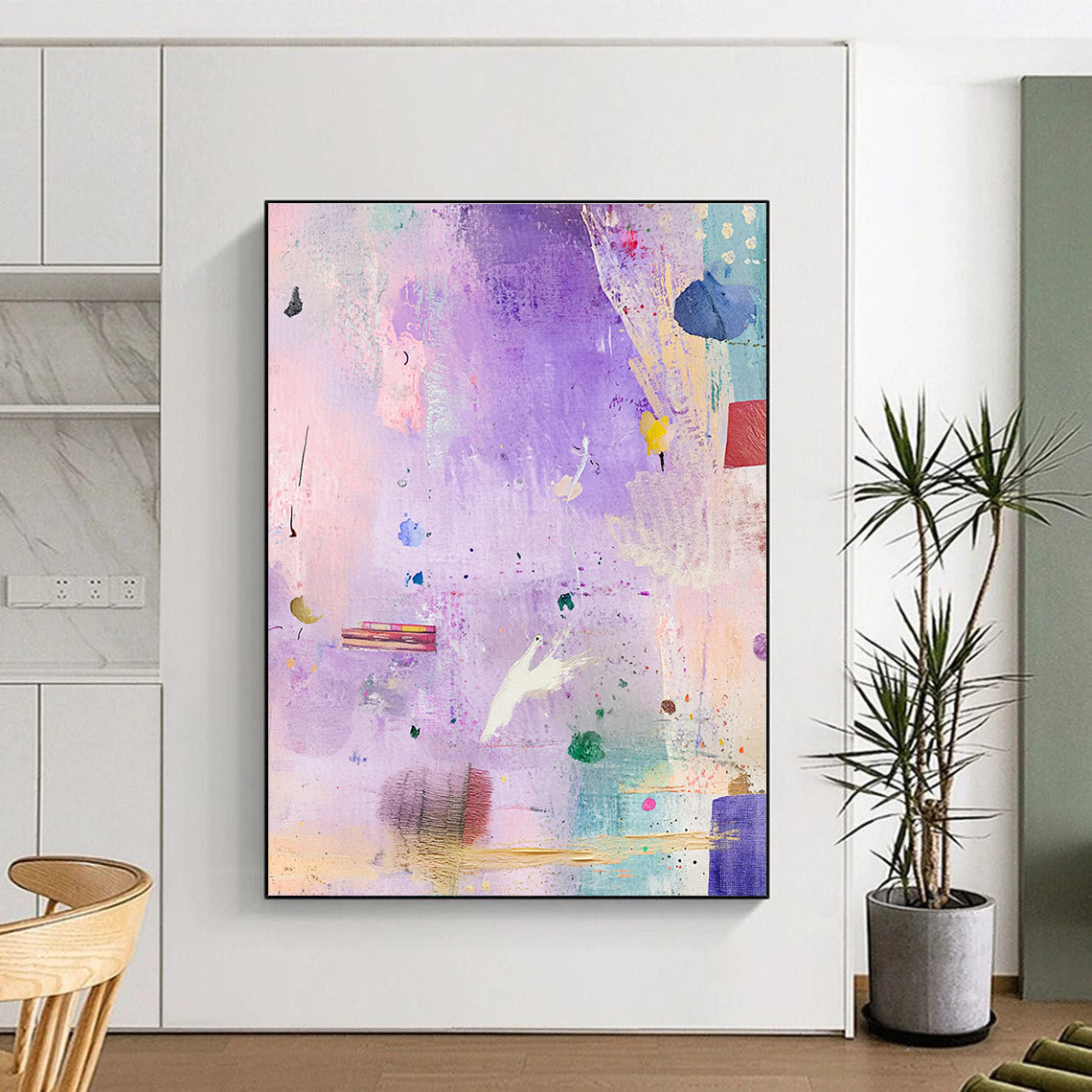 Purple - Toned Collage Abstract Painting for Artistic Bedrooms GAB1081