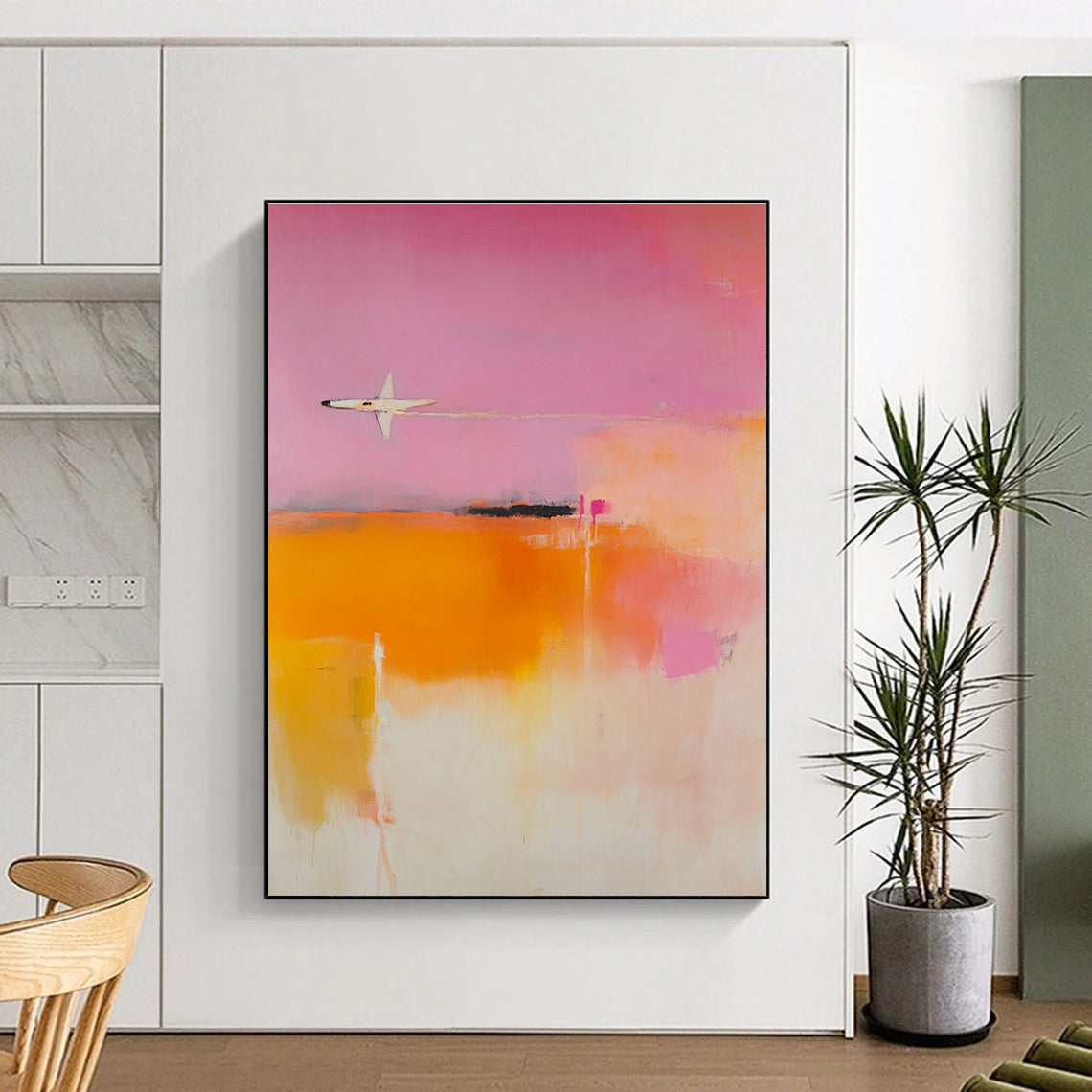 Abstract Plane in Pink Sky Painting for Aviation - Themed Home Offices GAB1221