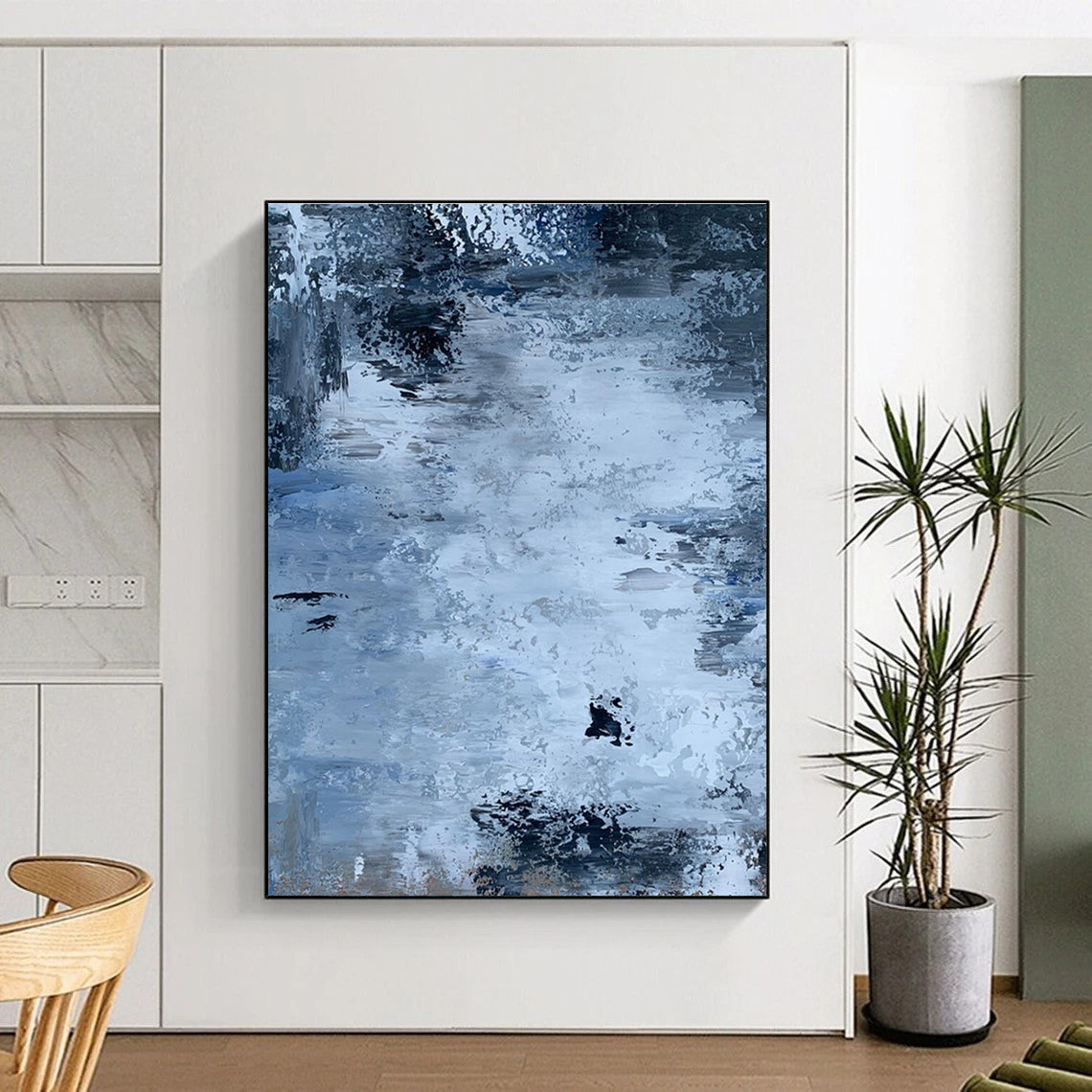 Subtle Blue - Gray Abstract Textures Painting for Calm Interiors HENG251