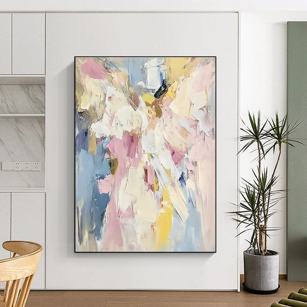 Pink Blue Yellow Abstract Painting with Cheerful Vibrancy WINK467