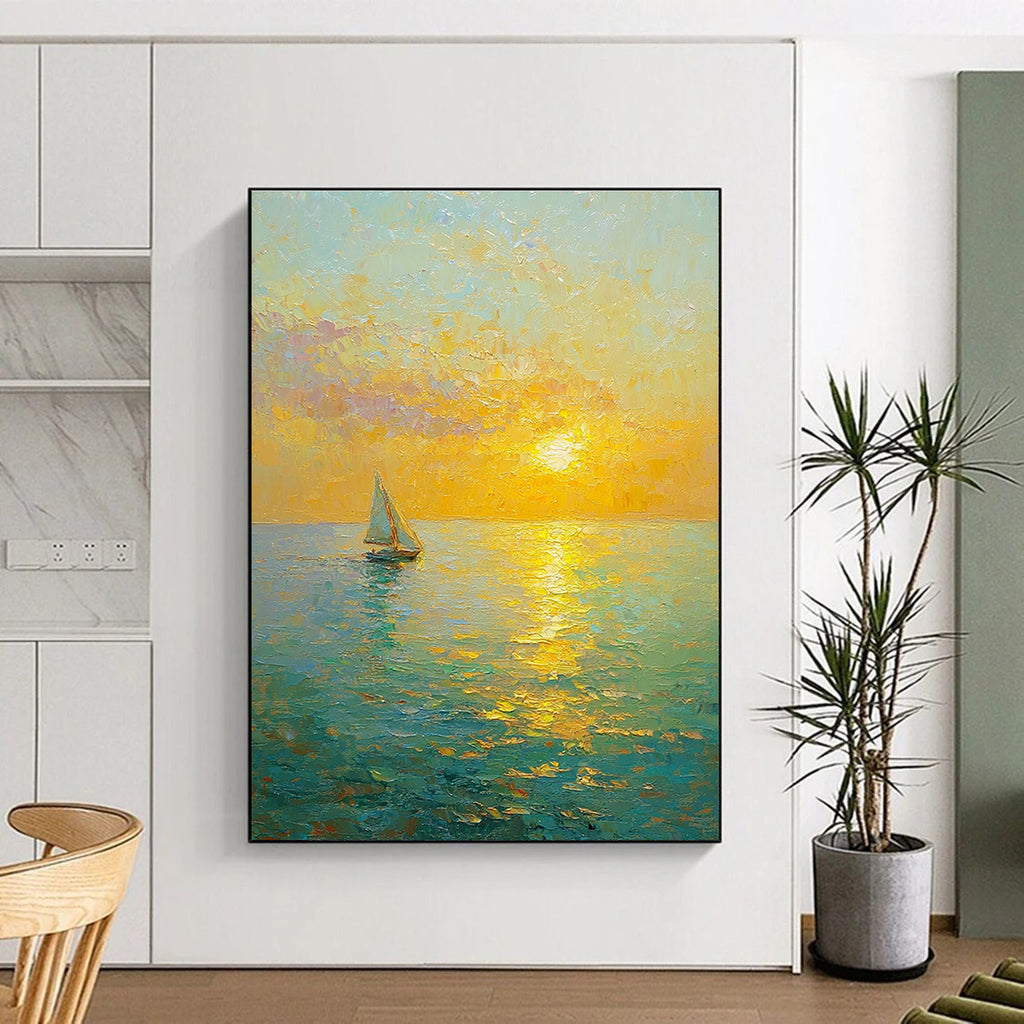 Sailboat Sunset Impressionistic Abstract Painting for Nautical - Themed Cafes GAB1334
